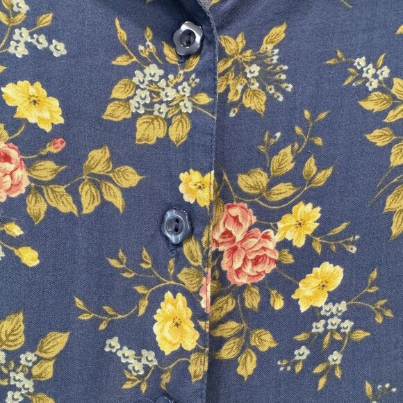 Vintage Floral Maxi Dress Button Down Blue Cottage Romantic Whimsical Women XL - Picture 4 of 9